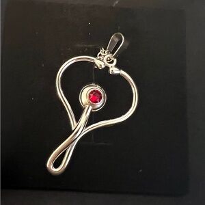 NWOT Silver Heart stethoscope Pendant with Red Gem